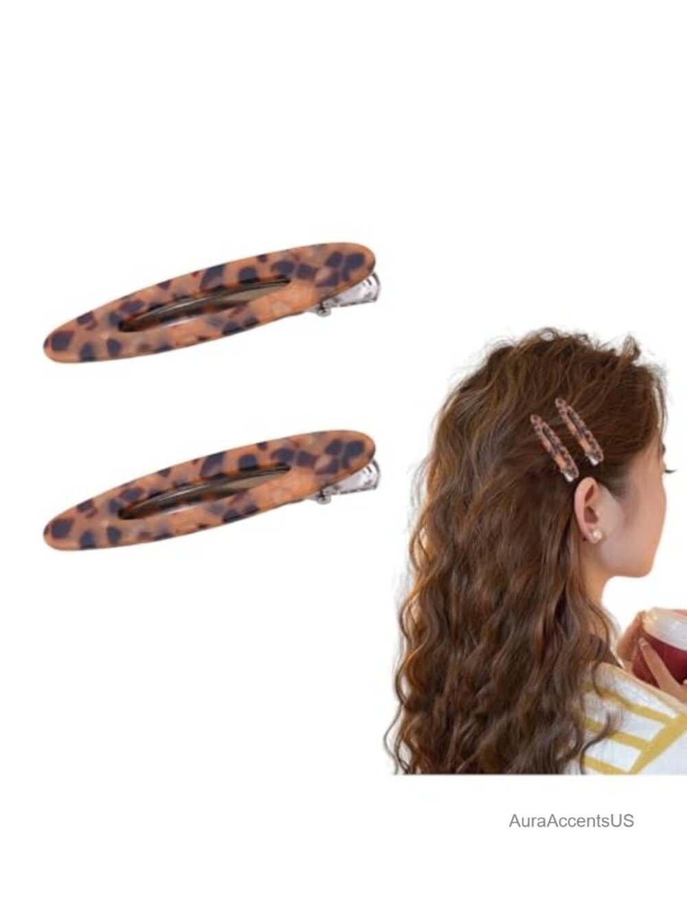 Resin Hair Clips Alligator Barrettes for Women Oval Set of 2 French Style
